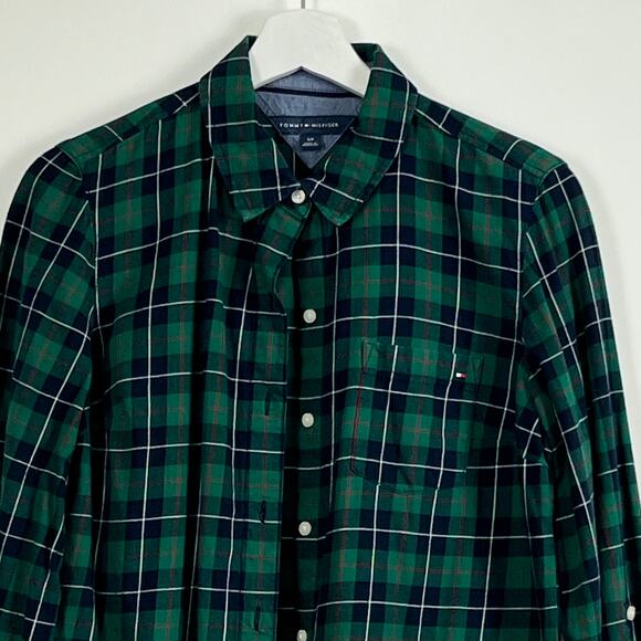 Women's Tommy Hilfiger Green, Navy and, Red Plaid Long Sleeve Button Down Top - Picture 9 of 16